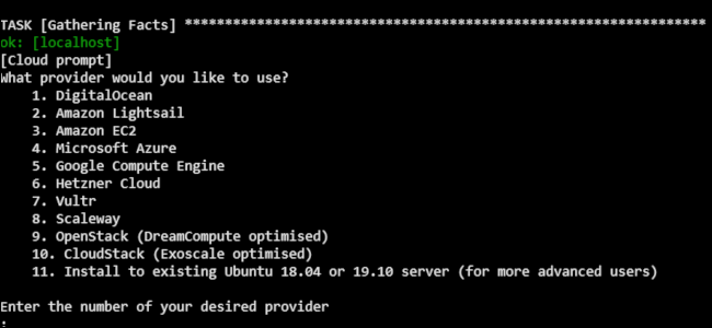 Arquivos de instalação do Algo em execução em uma janela de terminal.