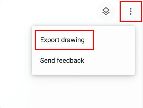Para exportar um desenho da tela do Google Chrome durante a edição, clique no ícone do menu de configurações de hambúrguer no canto superior direito e clique em Exportar desenho
