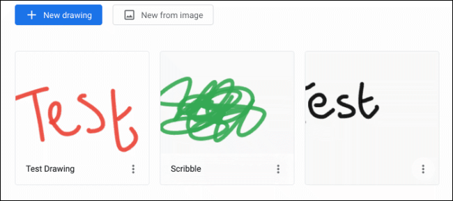 Desenhos nomeados mostrados no aplicativo Google Chrome Canvas