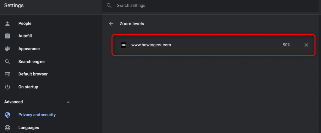 Configurações de zoom do Chrome
