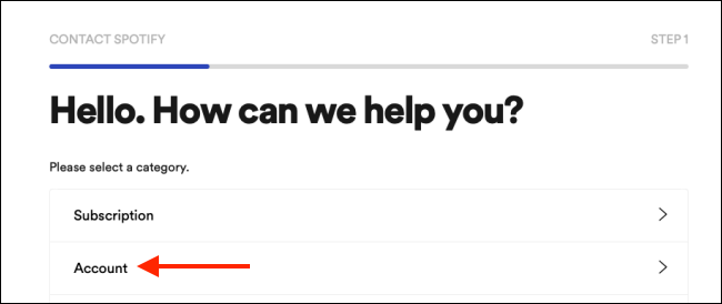 Clique em Conta na página de Suporte ao Cliente Spotify