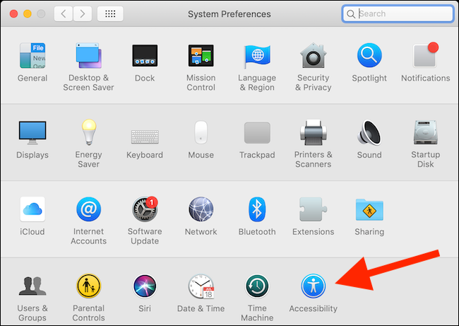 Clique no botão Acessibilidade nas Preferências do Sistema no macOS