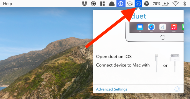 Clique no ícone do Dueto na barra de menu.