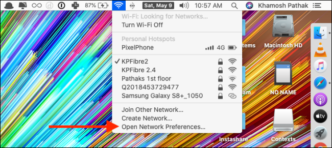 Clique em “Abrir preferências de rede”.