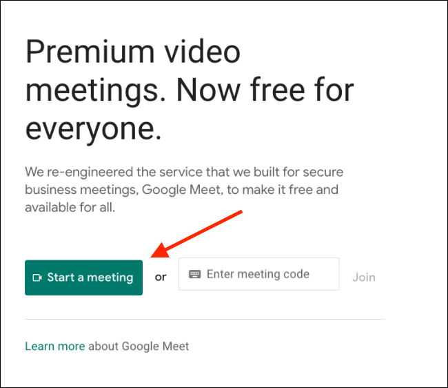 Clique em Iniciar um Meet no Google Meet