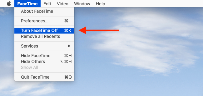 Clique em Desativar FaceTime no Menu para desativar rapidamente o FaceTime em seu Mac