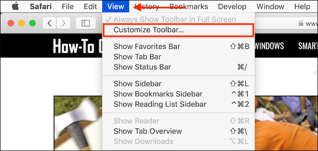 Clique em Exibir e selecione Personalizar Barra de Ferramentas para abrir o painel de personalização da barra de ferramentas