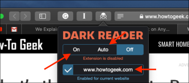 Clique para ativar a extensão Dark Reader no Safari