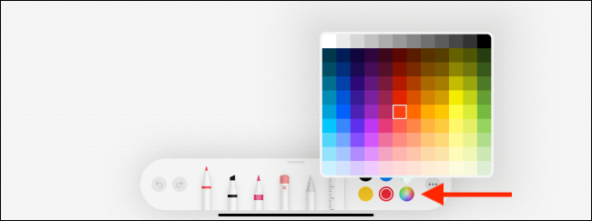 Opção de paleta de cores no aplicativo Notas