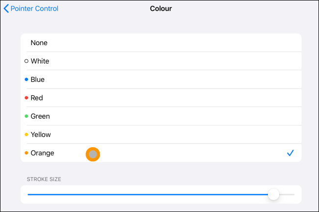 Opção de cor e traço para o cursor no iPad