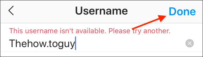 A notificação "Este nome de usuário não está disponível. Tente outro" no Instagram.