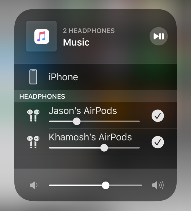 Controle de volume para ambos os AirPods juntos ou individualmente