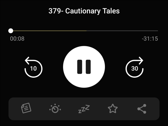 O menu expandido em execução no Pocket Casts.