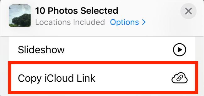  Toque em "Copiar link do iCloud".
