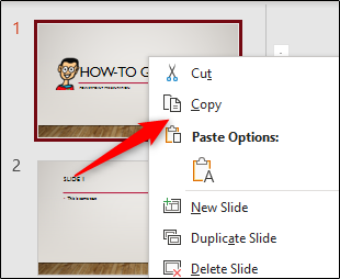 Opção de cópia no menu do PowerPoint