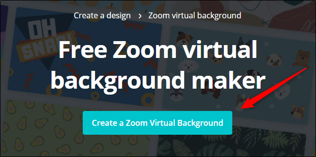 Clique em "Criar um plano de fundo virtual com zoom" no site do Canva.