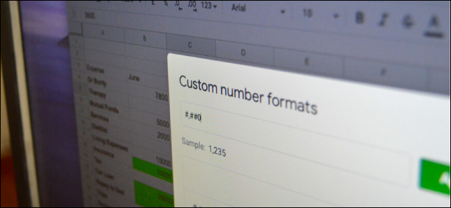 Menu de formatos numéricos personalizados no Planilhas Google no desktop