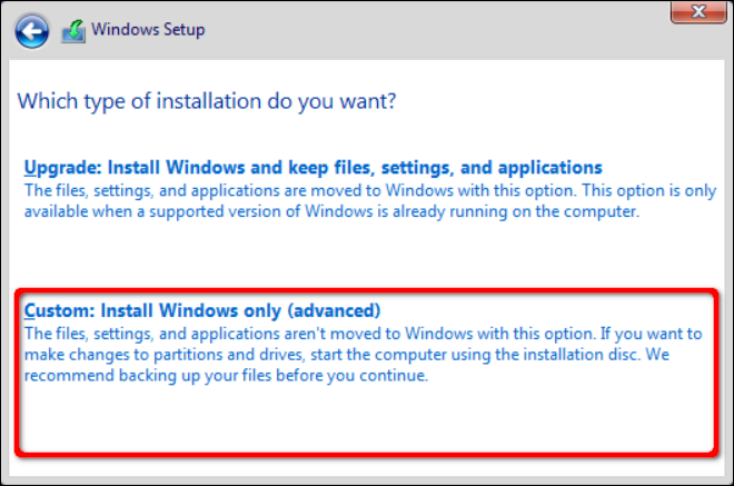 Instalação personalizada do Windows