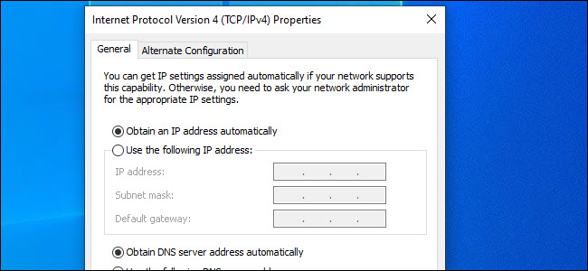 Diálogo IP4 com configurações automáticas selecionadas