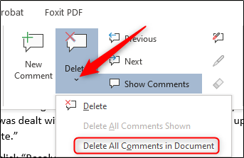 Exclua todos os comentários no documento