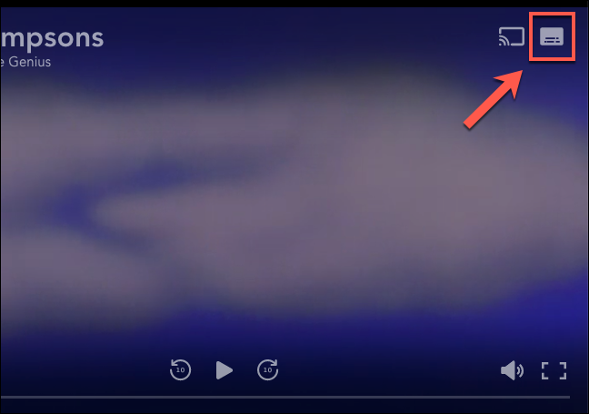 Para acessar as legendas Disney +, pressione o ícone de configurações de idioma (em forma de teclado) no canto superior direito da janela de reprodução.