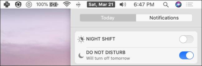 O botão alternar "Não perturbe" em um Mac.