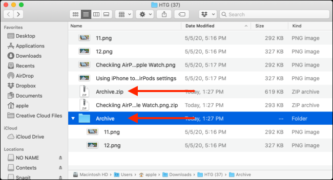 Clique duas vezes no arquivo Zip para descompactar o arquivo ou pasta no Mac