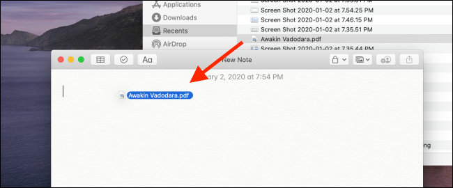 Arraste o PDF do Finder para o aplicativo Notas.