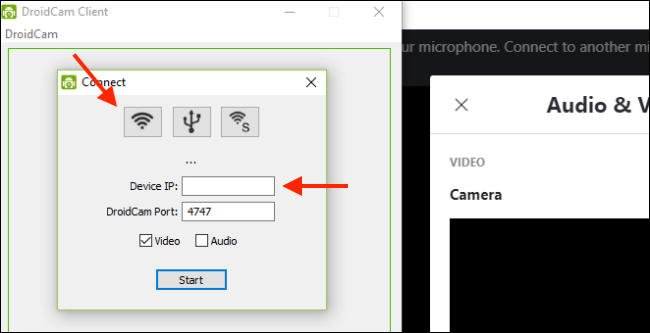 Clique no botão Wi-Fi e digite o “IP do dispositivo”.