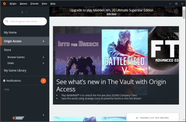 Cofre de jogos do Origin Access da EA.