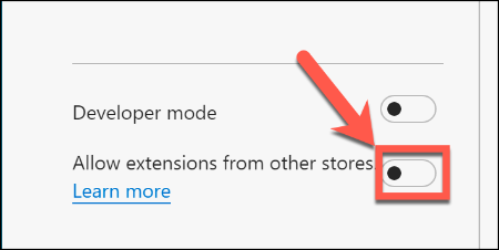 Clique em Permitir extensões de outras lojas na página de extensões do Microsoft Edge para permitir que as extensões do Chrome sejam instaladas
