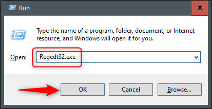Digite Regedt32.exe e selecione “OK”.