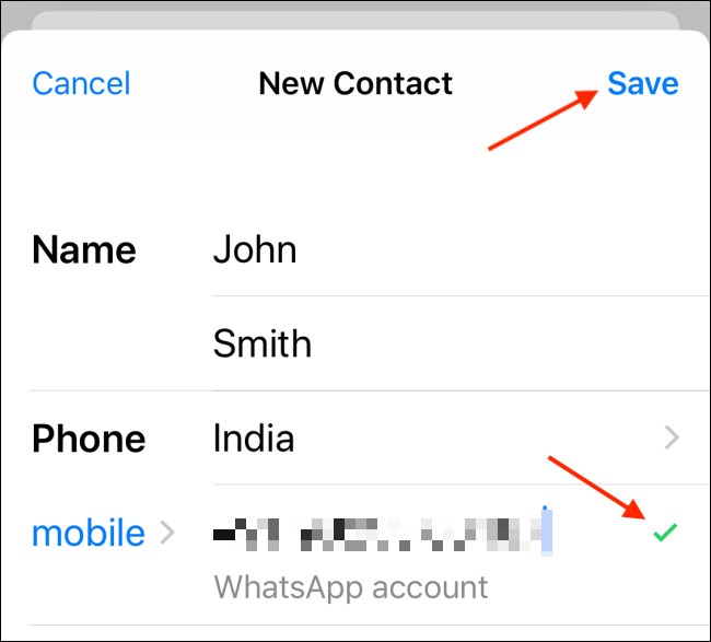 Insira os detalhes do contato e toque em Salvar no iPhone