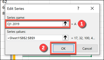 Renomeie sua série de dados na caixa "Nome da série" e clique em "OK" para confirmar.