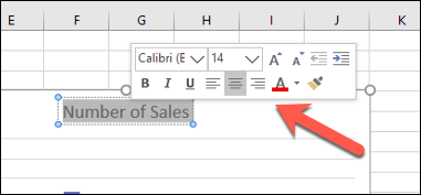 O menu de formatação da caixa de texto pop-up no Excel