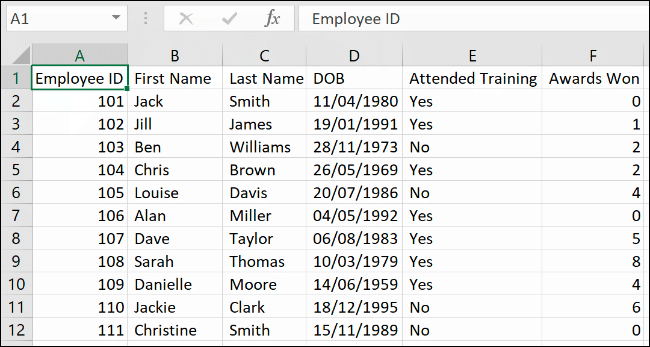 Dados no Excel, separados usando o recurso Texto para coluna