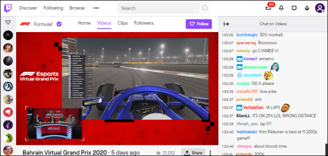O canal F1 Esports no Twitch.