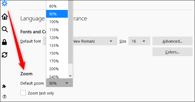 Opção de zoom padrão do Firefox.