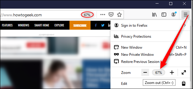 A opção do Firefox para zoom por site.