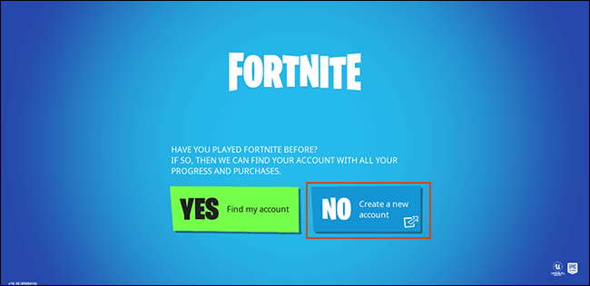 Na tela de login do Fortnite, clique em Não