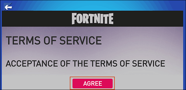 Aceite os Termos de Serviço Fortnite