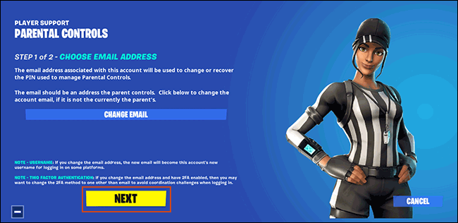 Confirme o seu endereço de e-mail para o controle dos pais Fortnite