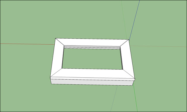 Um esboço de um quadro de canto com meia esquadria com lados de caixa.