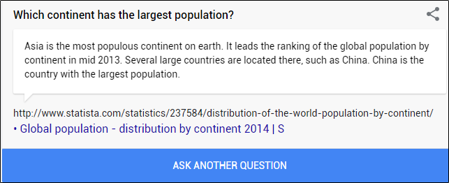 Uma curiosidade sobre a população do continente no Google.