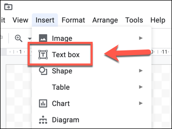 Pressione Inserir> Texto para inserir texto no Desenhos Google