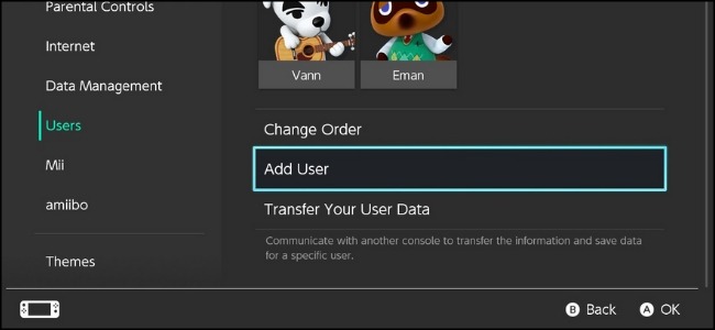 Nintendo Switch Adicionar usuário