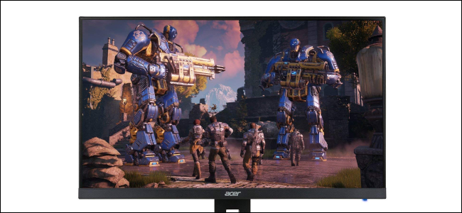 Um monitor de jogos Acer exibindo um jogo de vídeo.