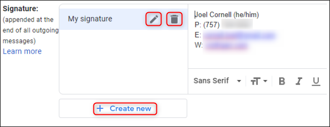 Interface de assinaturas múltiplas do Gmail