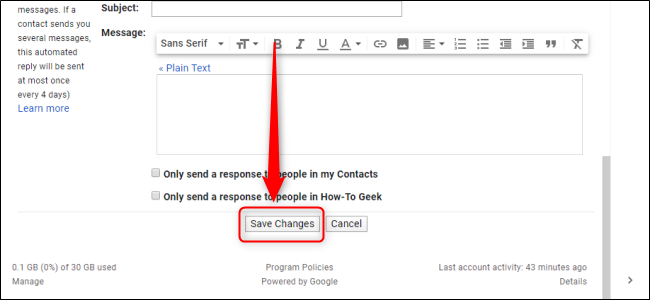 Configurações do Gmail Salvar alterações