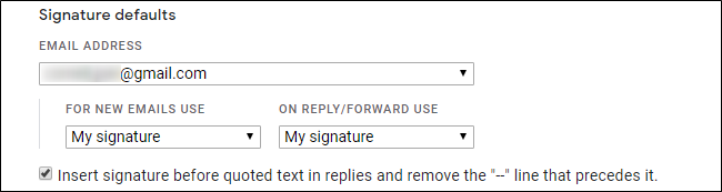 Configurações padrão de assinatura do Gmail